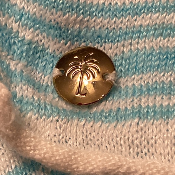 Lilly Pulitzer 100% Linen Alana Sweater in Coconut Row Stripes Aqua Blue Small - Picture 4 of 4